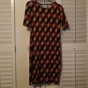 NWT Lularoe Julia in Classic Camel/Black/Maroon